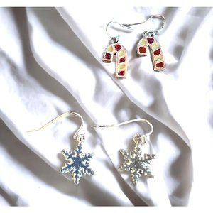 Christmas Holiday Candy Cane Snowflake Shepherd Hook Earrings